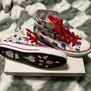 Converse Kids High-Top Sneakers with Dinosaur Print - Red and White